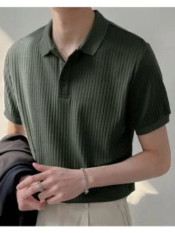 Mens Knitted Rib Pullover Golf Shirt