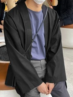 Mens Plain Long Sleeve Kimono Cardigan