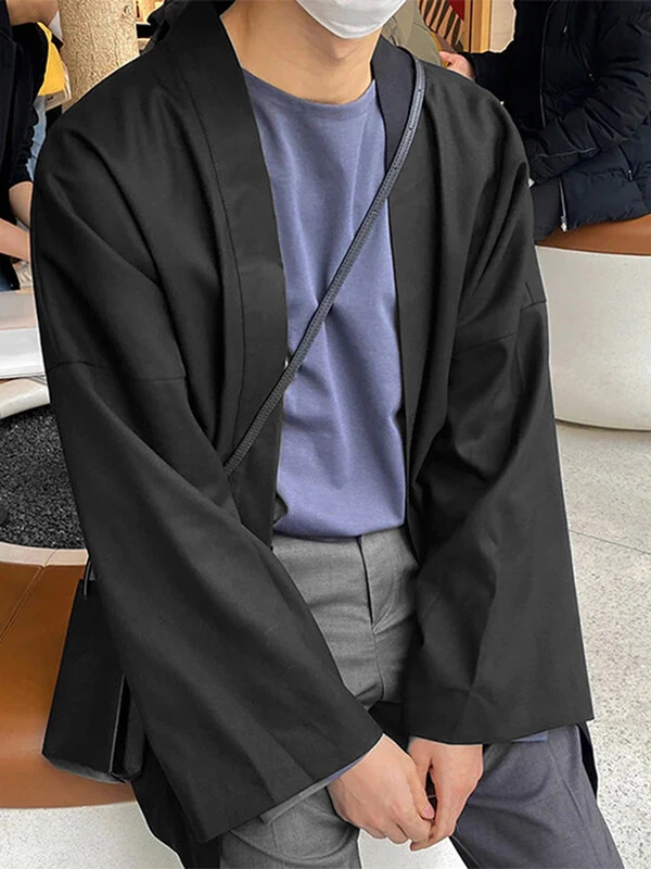 Mens Plain Long Sleeve Kimono Cardigan 3 Mens Plain Long Sleeve Kimono Cardigan