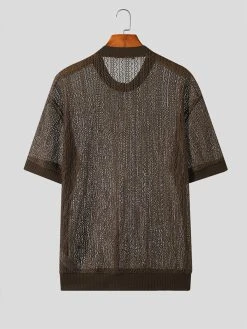 Mens Knit Hollow Crew Neck Solid Short Sleeve T-Shirt -Incerun Shop 5a93b9a9 7beb 4c23 affc dda26bc61395