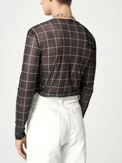 Mens Plaid Mesh See Through Long Sleeve T-shirt -Incerun Shop 5b47ac3c 900a 46a0 8aa2 a9679868feef