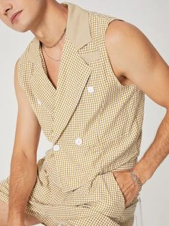 Men Plaid Double Breasted 2 Piece Set