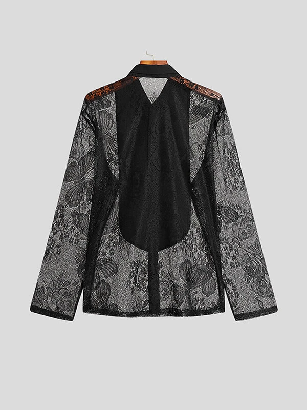 Mens Lace See Through Bowknot Long Sleeve Shirt 10 Mens Lace See Through Bowknot Long Sleeve Shirt - Image 8