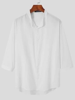 Mens Stand Collar Three-quarter Sleeve Shirt -Incerun Shop 5cefc154 7a7a 4b87 ba0f 1915b6e52873