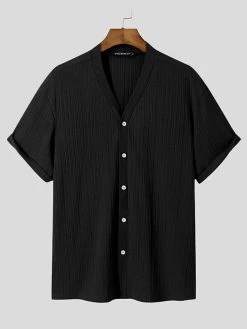 Mens Striped Texture V-Neck Short Sleeved Shirt -Incerun Shop 5d2e6d13 6066 4df6 878a 84c43d6bbaae