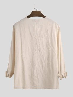 Mens 100% Cotton Pure Color Loose Lace Up Long Sleeve T-Shirts 13 Mens 100% Cotton Pure Color Loose Lace Up Long Sleeve T-Shirts -Incerun Shop 5d6642e9 b0ff 466f 913e cb7facf1e825