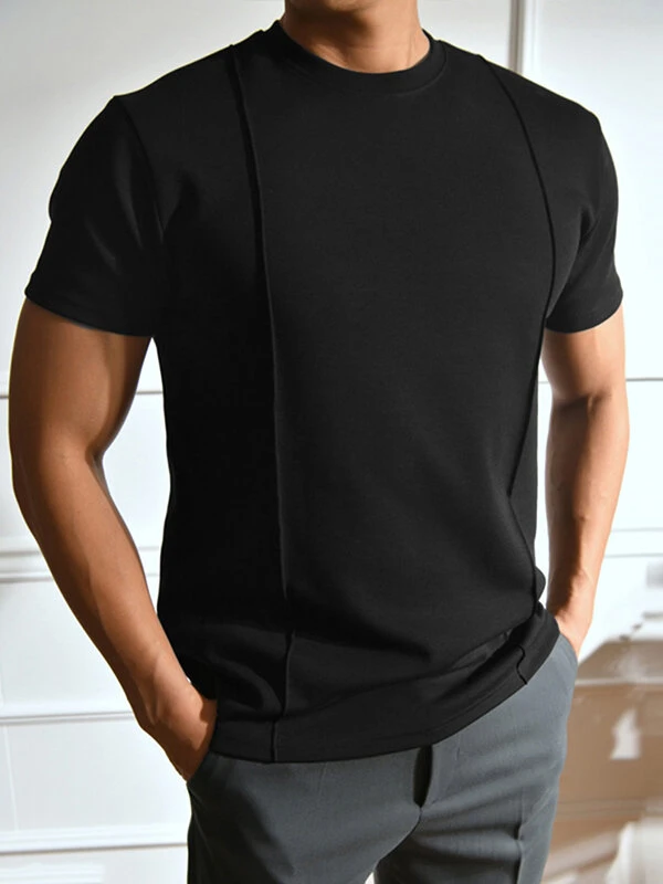Mens Solid Pintuck Detail Crew Neck Short Sleeve T-Shirt 4 Mens Solid Pintuck Detail Crew Neck Short Sleeve T-Shirt - Image 2