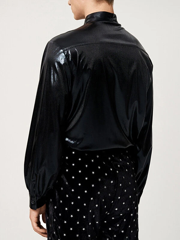 Mens Shiny Metallic Bow Tie Neck Shirt 4 Mens Shiny Metallic Bow Tie Neck Shirt - Image 2