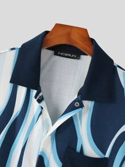 Mens Wave Print Ribbed Knit Patchwork Shirt -Incerun Shop 5d7b774c f760 4f10 9808 21a4b0dd471b
