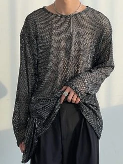 Mens Hollow Mesh Drop Shoulder T-Shirt