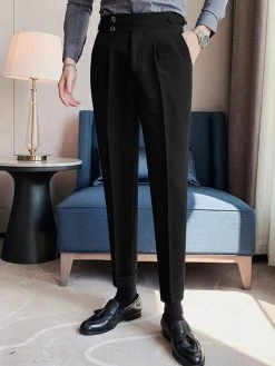 Mens High Waist Double Button Closure Pants