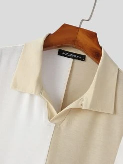 Mens Color Block Patchwork Casual Short Sleeve Golf Shirt -Incerun Shop 5e2c0750 a626 4b81 9cf0 93ab09312d80