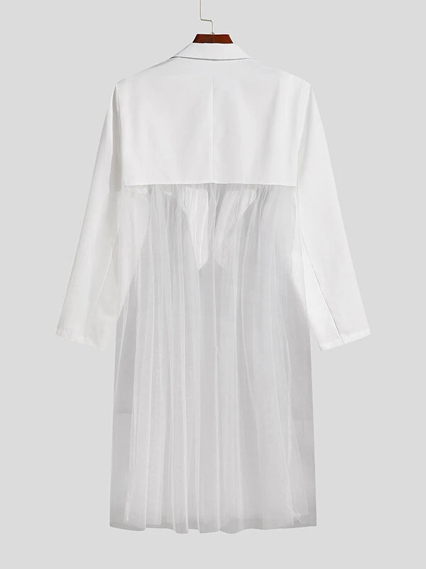 Mens See Through Mesh Patchwork Lapel Long Sleeve Blazer 6 Mens See Through Mesh Patchwork Lapel Long Sleeve Blazer - Image 4