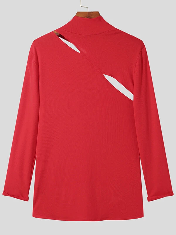 Mens Hollow High Neck Slim Stretch T-Shirt 8 Mens Hollow High Neck Slim Stretch T-Shirt - Image 6