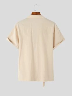 Mens Solid Lapel Tie Side 100%Cotton Short Sleeve Shirt 15 Mens Solid Lapel Tie Side 100%Cotton Short Sleeve Shirt -Incerun Shop 5f7f755a aeff 4db1 a2e5 44d1fd7fa3fb