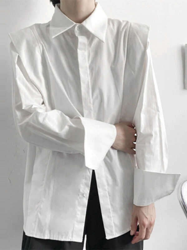 Mens Shoulder Ruffled Concealed Placket Casual Shirts 5 Mens Shoulder Ruffled Concealed Placket Casual Shirts - Image 3