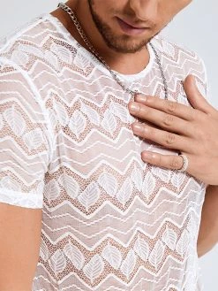 Men Lace Crew Neck Short Sleeve T-Shirt 16 Men Lace Crew Neck Short Sleeve T-Shirt -Incerun Shop 6035aa23 7f06 4b2b 9600 39956c7f2db4