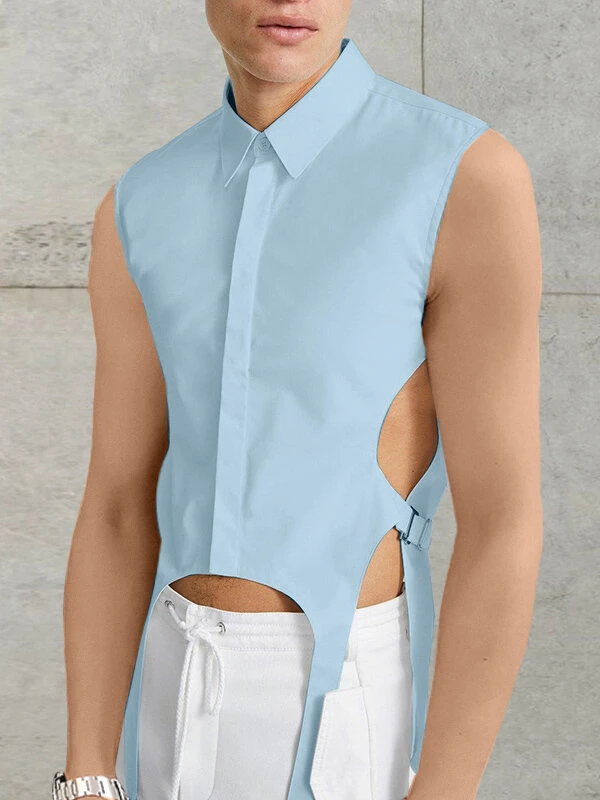 Mens Plain Cutout Sleeveless Shirt 6 Mens Plain Cutout Sleeveless Shirt - Image 4