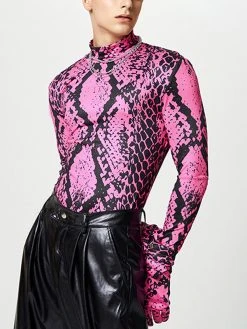Mens Snake Print Long Sleeve High Neck T-shirt -Incerun Shop 6079d343 e9be 4eb5 8838 064054956559