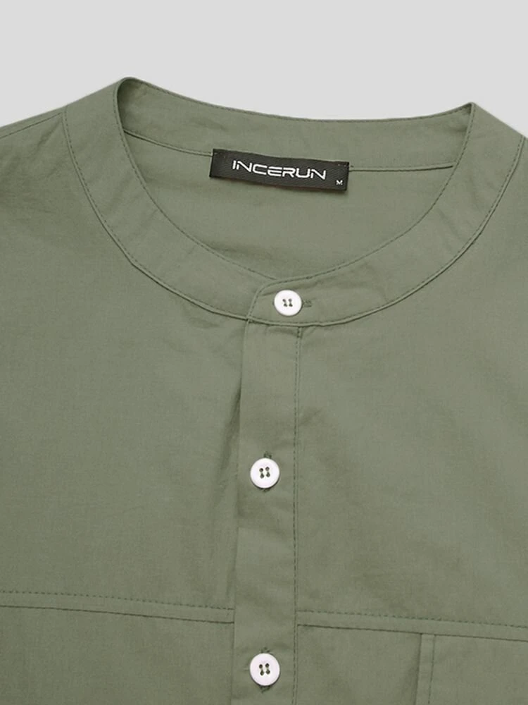 Mens Solid Short Sleeve Pocket Button Front Shirt 7 Mens Solid Short Sleeve Pocket Button Front Shirt - Image 5