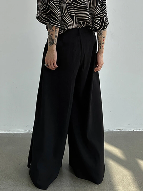 Mens Solid Pleated Casual Wide Leg Pants 4 Mens Solid Pleated Casual Wide Leg Pants - Image 2