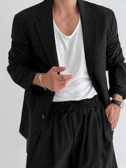 Mens Japan Solid Lapel Long Sleeve Blazer