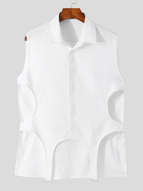 Mens Plain Cutout Sleeveless Shirt 7 Mens Plain Cutout Sleeveless Shirt - Image 5