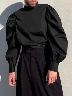 Mens High Neck Puff Sleeve Long Sleeve T-shirt -Incerun Shop 6216f2f6 fce7 49ab 8519 ba51f9dc4432