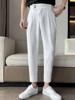 Mens Solid Pleated Snap Button Waist Casual Pants 16 Mens Solid Pleated Snap Button Waist Casual Pants -Incerun Shop 627396e4 2dac 42dc 9e78 69257b21bdff