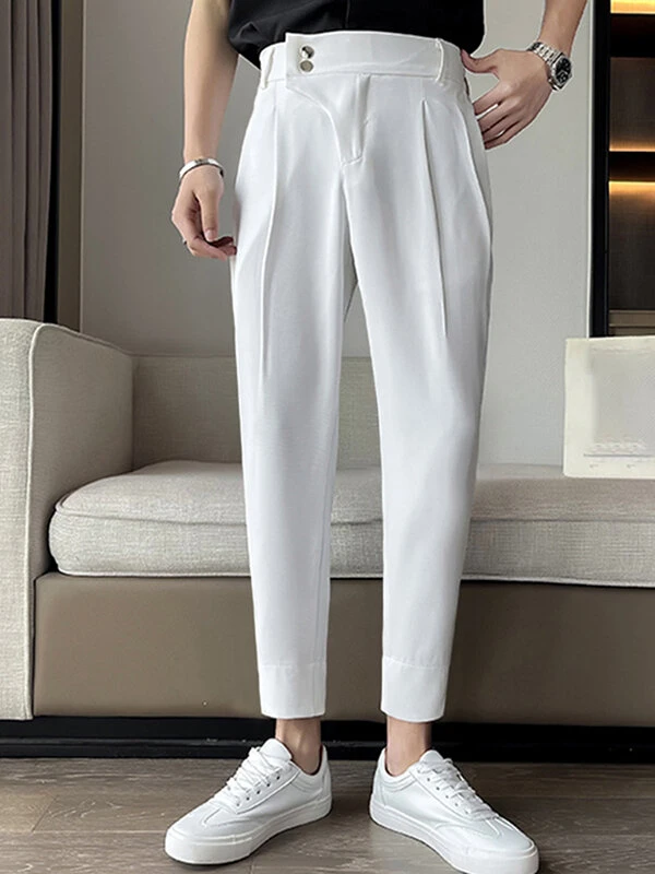 Mens Solid Pleated Snap Button Waist Casual Pants 5 Mens Solid Pleated Snap Button Waist Casual Pants - Image 3