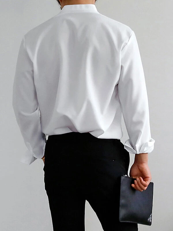 Men Stand-up Collar Long-sleeved Shirt 5 Men Stand-up Collar Long-sleeved Shirt - Image 3