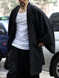 Mens Long Sleeve Cotton Linen Baggy Cardigan Jacket