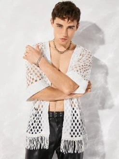 Mens Loose Mesh Fringe Cardigan -Incerun Shop 63044b9f cf33 4793 9303 f7c5fb392a15