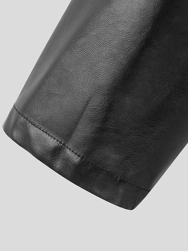 Mens Solid Lapel Faux Leather Casual Crop Blazer 9 Mens Solid Lapel Faux Leather Casual Crop Blazer - Image 7