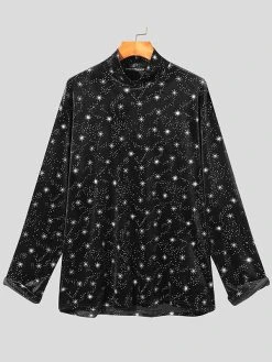 Mens Turtleneck Velvet Glittering Long Sleeve T-Shirt -Incerun Shop 63ebb91b 0828 485a 870c 776f20f99c52