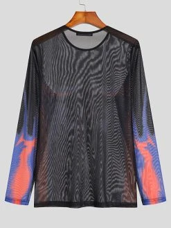 Mens Abstract Print See Through Mesh Long Sleeve T-Shirt -Incerun Shop 6418e43a 6745 4b04 9fb0 0d9274ab30ba
