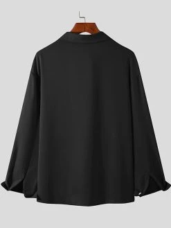 Men Loose Solid Color Long Sleeve Shirt -Incerun Shop 641f0991 c478 4ae8 ace6 1850c76d1170