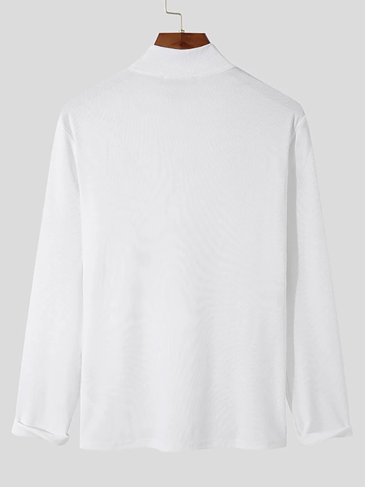 Mens Hollow High Neck Slim Long Sleeve T-shirt 8 Mens Hollow High Neck Slim Long Sleeve T-shirt - Image 6