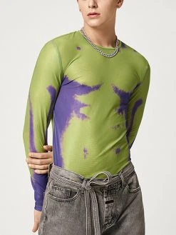 Mens Abstract Print See Through Mesh Long Sleeve T-Shirt -Incerun Shop 64afb4fe ec0e 445e 869f f6ef45820ce2