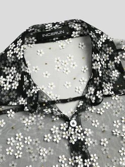 Men See Through Mesh Floral Print Shirt -Incerun Shop 64cc117b fc86 4176 ab0f 013730fe51dc