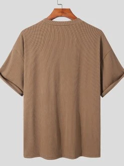 Mens Pleated Round Neck T-shirt Shorts Set -Incerun Shop 652c0ba2 457e 4352 b4b1 5ac3f3d63b17