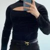 Mens Solid Cutout Long Sleeve T-shirt 2 Mens Solid Cutout Long Sleeve T-shirt -Incerun Shop 65ab36cb 1c2d 4c03 9735 b6829bef02ef