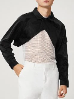 Men Sexy Cutout Long Sleeve Crop Top Shirt
