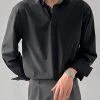 Mens Solid Lapel Long Sleeve Loose Shirt