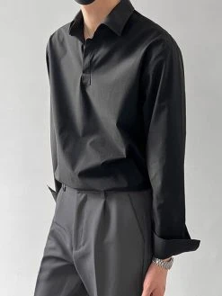 Mens Solid Lapel Long Sleeve Loose Shirt -Incerun Shop 6661e6ec 7d33 4dd9 ba20 93ca35e6af71