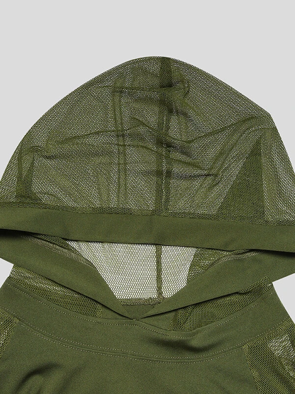 Men Hooded Mesh Patchwork Crop Top Shorts Set 5 Men Hooded Mesh Patchwork Crop Top Shorts Set - Image 3