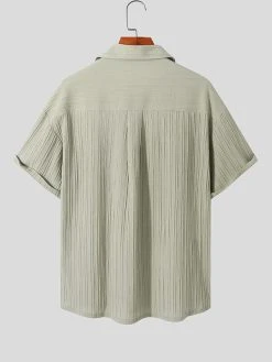 Mens Textured Stripe Camp Collar Pocket Shirt -Incerun Shop 666a2bc8 8afa 4d8a a654 7e9411534101