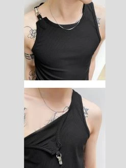 Mens Solid Buckle Design Rib-Knit Sleeveless Tank -Incerun Shop 66af9482 aea3 4fce a4a8 21d385b867d8