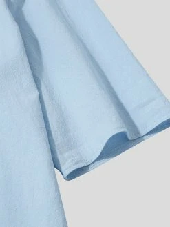 Mens Solid Short Sleeve Button Front Stand Collar Shirt -Incerun Shop 670e85a5 8817 415b 884c 621e6e386cfb