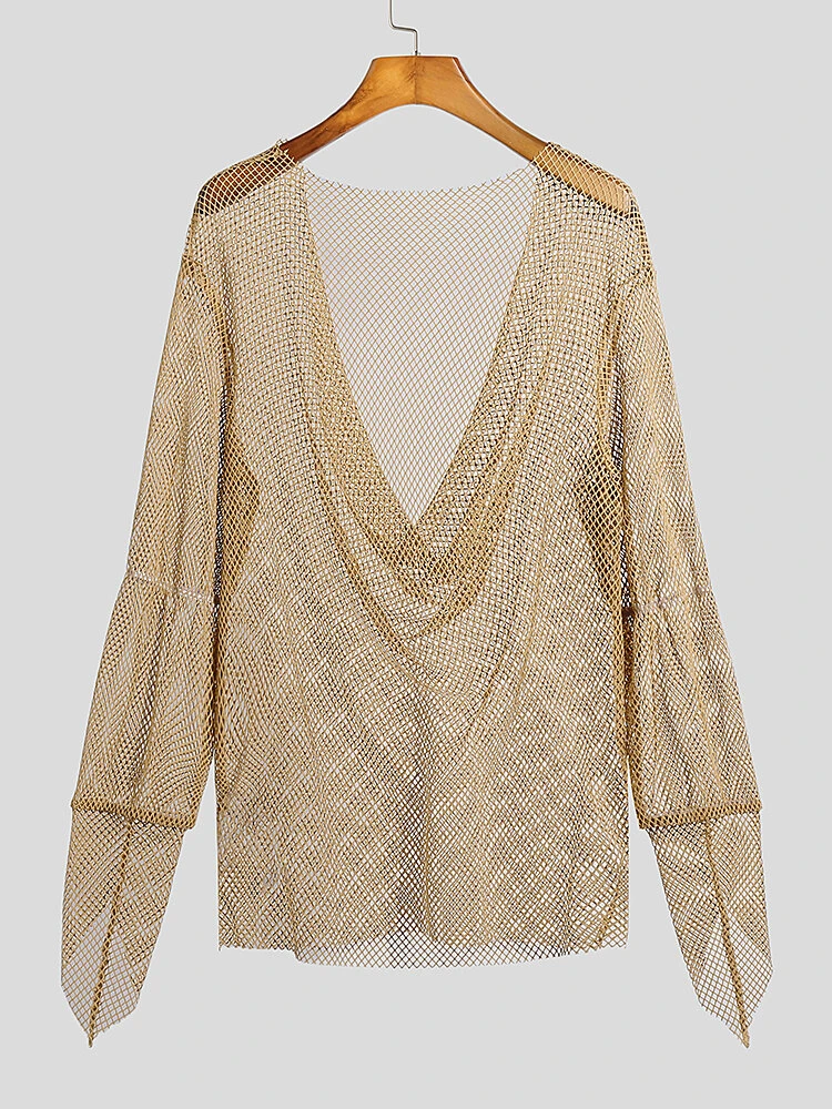 Mens Mesh See Through Swing Collar T-Shirt 10 Mens Mesh See Through Swing Collar T-Shirt - Image 8